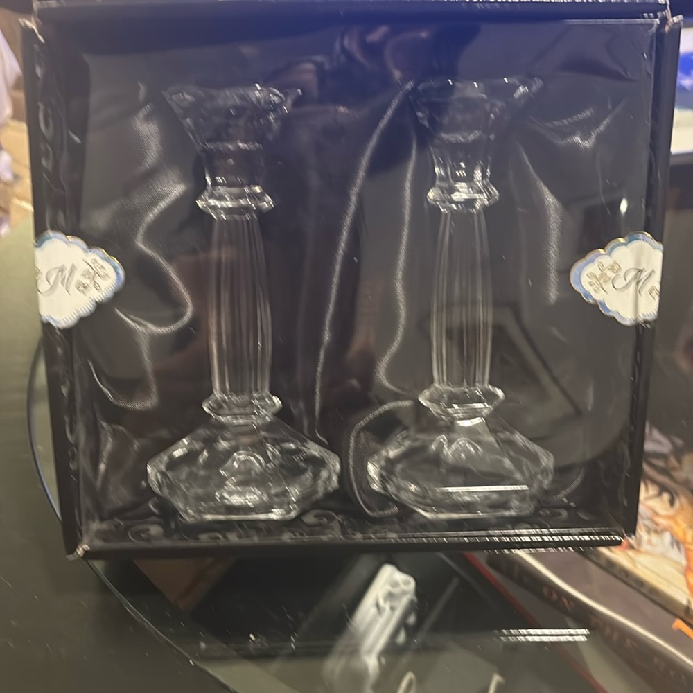 Pair of packaged crystal candlesticks